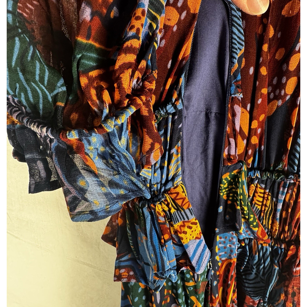 Farm Rio Blue Cool Leopard Print Ruffle Maxi Dress Small Belted V Neck Sun Wear - Picture 11 of 16